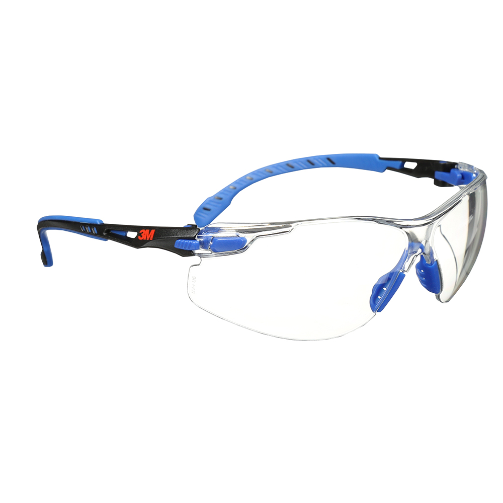 3M Solus 1000-Series S1101SGAF Blue/Black Clear Anti-Fog and Anti-Scratch Scotchgard Protector Safety Glasses from GME Supply